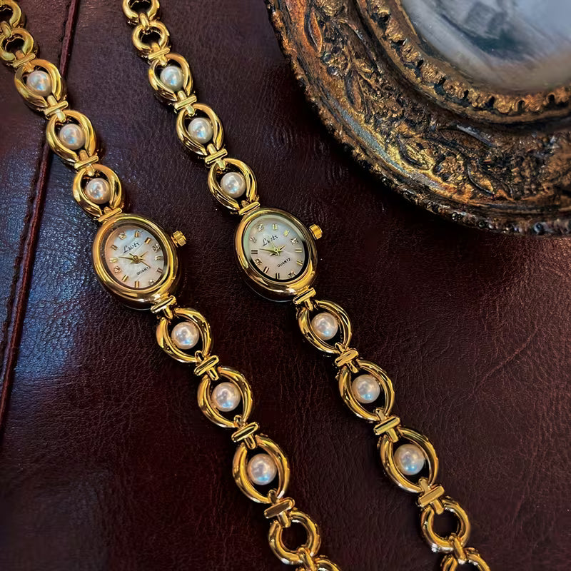 Vintage Pearl Drop Gold Womens Watch - Small Face