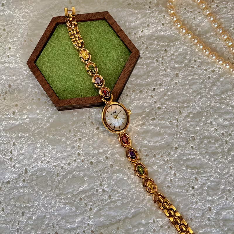 Vintage Colourful Gold Womens Watch - Small Face