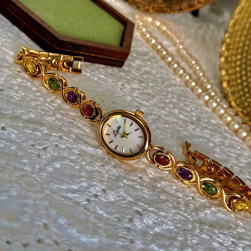 Vintage Colourful Gold Womens Watch - Small Face