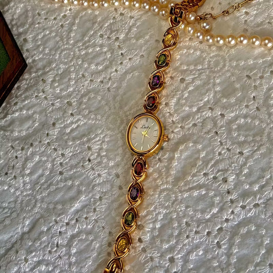 Vintage Colourful Gold Womens Watch - Small Face